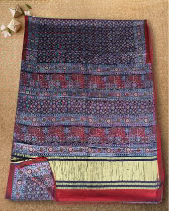 Heritage Hues Ajrakh Modal Silk Lagdi Patta Brilliant Blue Saree
