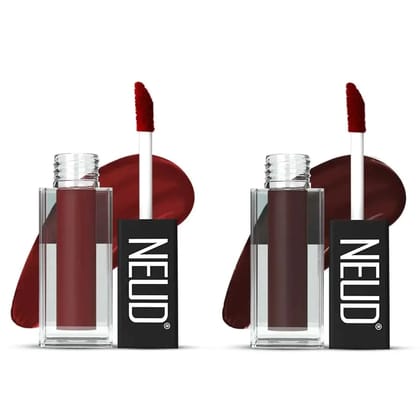 NEUD Matte Liquid Lipstick Combo - Red Kiss and Espresso Twist With Two Lip Gloss Free