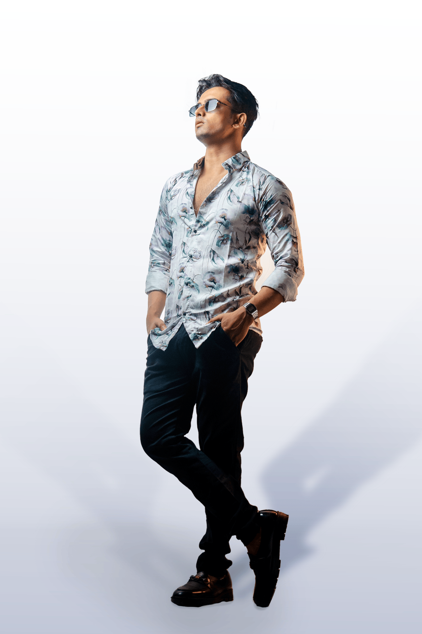 Pearl White Printed Shirt-M