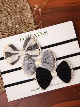 Grey Halemons Baby Girl Toddler Handmade Bow Hair Bands pack of 3