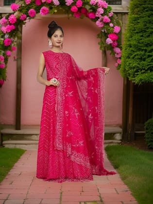 Gown with Glitter & Shimmery effect for Women by Shreekama-Magenta / Free Size