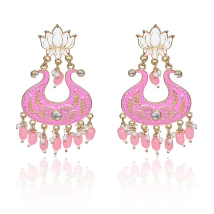 Handmade Ethnic Designer Pink Floral Jhumka for Women & Girls Jhumki Earring