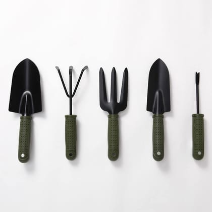 Kuber Industries Garden Tools Set: Small & Big Hand Trowels, Hand Cultivator, Hand Weeder, Fork, Carbon Steel, Ergonomic Design, Set of 5.-Kuber Industries Garden Tools Set: Small & Big Hand Trow