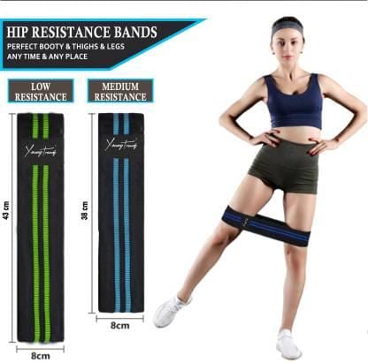 Men & Women Glute Lifting Booty Burner Resistance Band Set of 2 Medium Large-Green Blue