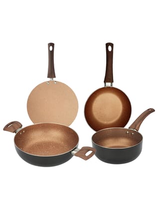 USHA SHRIRAM Non-Stick Cookware Set: Small Fry Pan, Roti Tawa, 1L Sauce Pan, Kadai with Lid. Minimal Oil, Easy Grip, Non-Toxic, Lightweight. Pack of 4-USHA SHRIRAM Non-Stick Cookware Set: Fry Pan