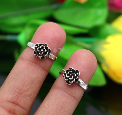 925 sterling silver adjustable size toe ring band rose flower design tribal belly dance ethnic cultural  jewelry from india ntr94