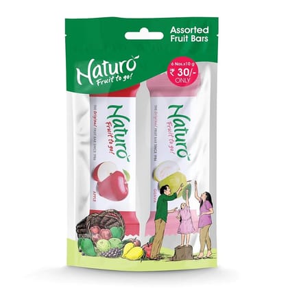 Naturo Assorted Fruit Bar, 60 gm Each - Pack of 6