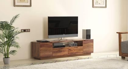 Wooden Twist Garrison Solid Sheesham Wood TV Unit for Living Room-Brown