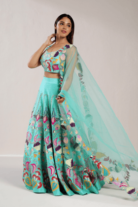 SEA GREEN COLOUR RIOT LEHENGA SET-XS