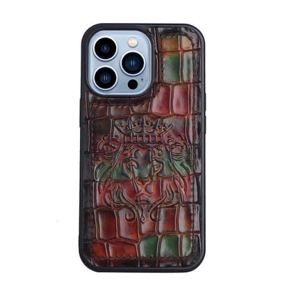 Apple iPhone Series Multi-Color Deep Cut Croco Leather Mobile Cover With Embossed Lion Logo By Brune & Bareskin-15