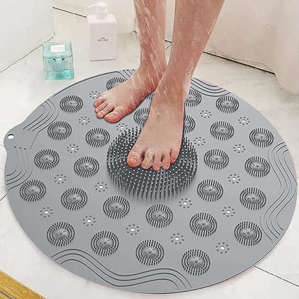 KATHIYAWADI Shower Mats Non Slip Anti Mould 2-in-1 Round Bath Mat & Foot Massager with Drain Holes Suction Cups - Anti-Mould, Antibacterial, Fast Dry(1 PCS)