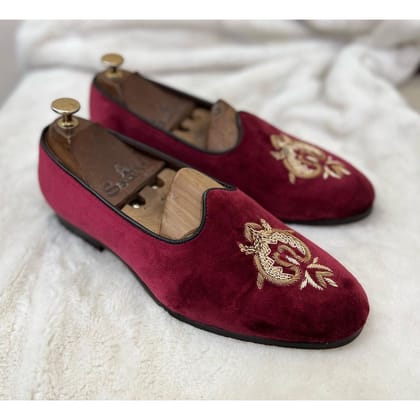 Wine Velvet Crown Zardosi Embroidery Jalsa-UK5/US6/EU39