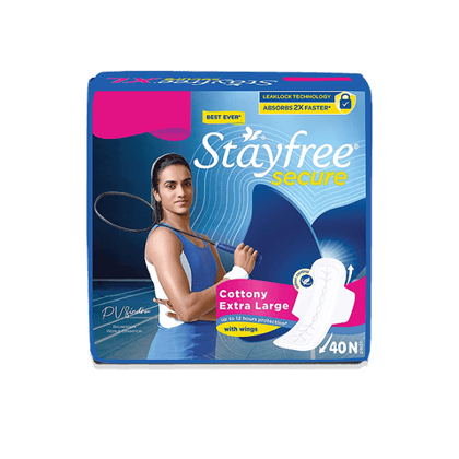 Stayfree Extra Large Cottony Soft Cover Sanitary Pads For Women With Wings, 40 Units Pouch