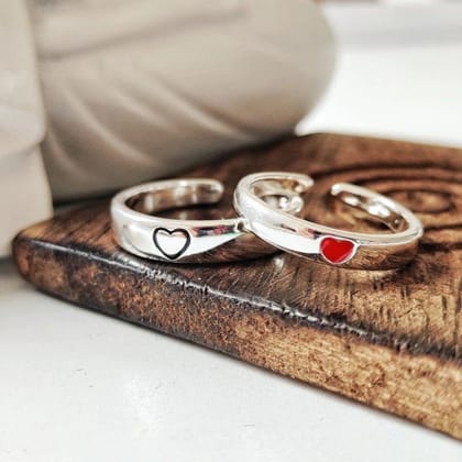 Red Black Heart Couple Ring