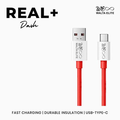 WALTA ELITE Real Plus Dash 65W USB To Type C Charger Cable (1 Mtr, Red)