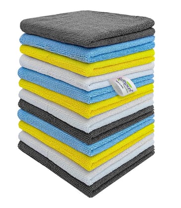 SOFTSPUN Microfiber Cleaning Cloths, 12 pcs 30x40cms 280GSM Multi-Color Highly Absorbent, Lint and Streak Free, Multi - Purpose Wash Cloth for Kitchen, Car, Window, Stainless Steel