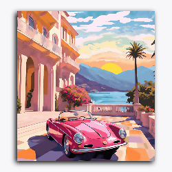 Monaco Car mountain in Back-Without Frame / 18x20 inch / 24 Palette