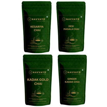 Best Seller Chai Pack of 4 - Kesariya, Desi Masala, Kadak Gold, Ginger Kadak Chai - 250 gms Each-Best Seller Chai Pack of 4 - 250g Each