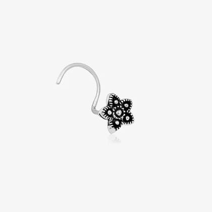 Oxidized Flower Nose Pin-Oxidised Silver