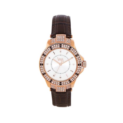 Women's Rose Gold Bling, White Dial, Brown Genuine Leather Strap Watch LWWI106B-Lawman Women's Rose Gold Bling, White Dial, Brown Genuine Leather Strap Watch LWWI106B