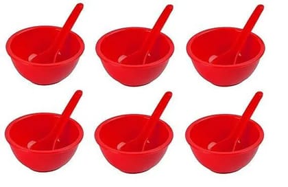 6 pcs Soup Bowls With 6 Spoons(Red, set of 12)