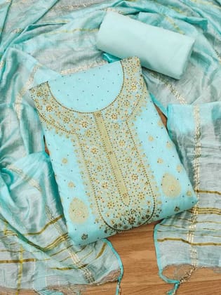 Unstitched Chanderi Salwar Suit Material Embroidered