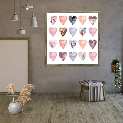 Heart Prints Personalised Custom Photo Collage Frame Gift for Birthday, Anniversary, Parents, Friends & Family-Antique Gold Frame / 12 x 12 inch (30 x 30 cms)