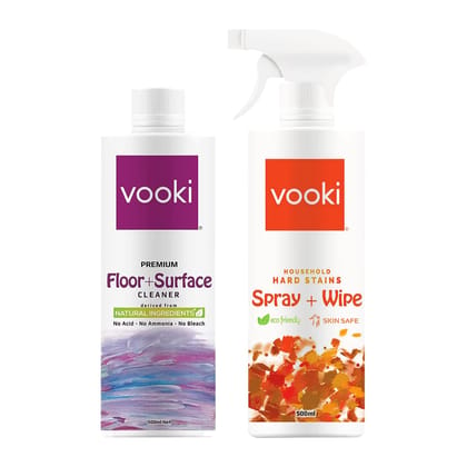 Vooki Nature Floor & Surface Cleaner and Ecofriendly Hard Stains Spray and Wipe - 500 ml Each, (Combo Pack of 2)…