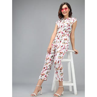 Elizy Women White Color Red Flower Printed Jumpsuit