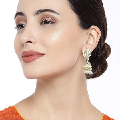 White Kundan Gold-plated Classic Dome Shaped Jhumkas