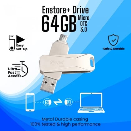 EVM 64GB USB3.0 V8 OTG Pendrive (Silver)