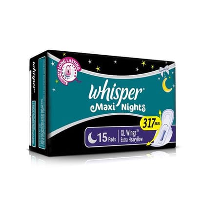 Whisper Maxi Nights Xl Sanitary Pads, 15 Units Pouch