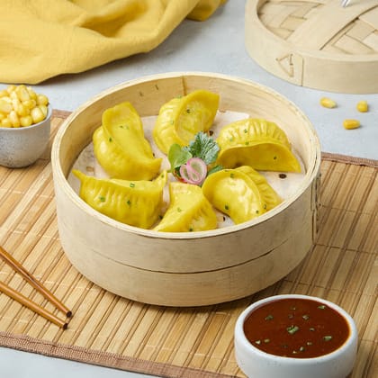 Chicken Corn & Cheese Momo With Momo Chutney