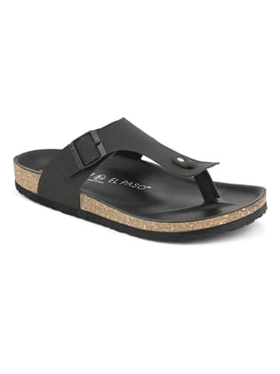 Midnight Black Leather Thong Sandal-Black / 6