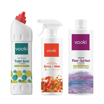 Vooki Ecofriendly Hard Stains Removal Spray, Floor & Surface Cleaner, Toilet Bowl Cleaner (500ml Each) (Hard stain, Toilet bowl & Floor Cleaner)…