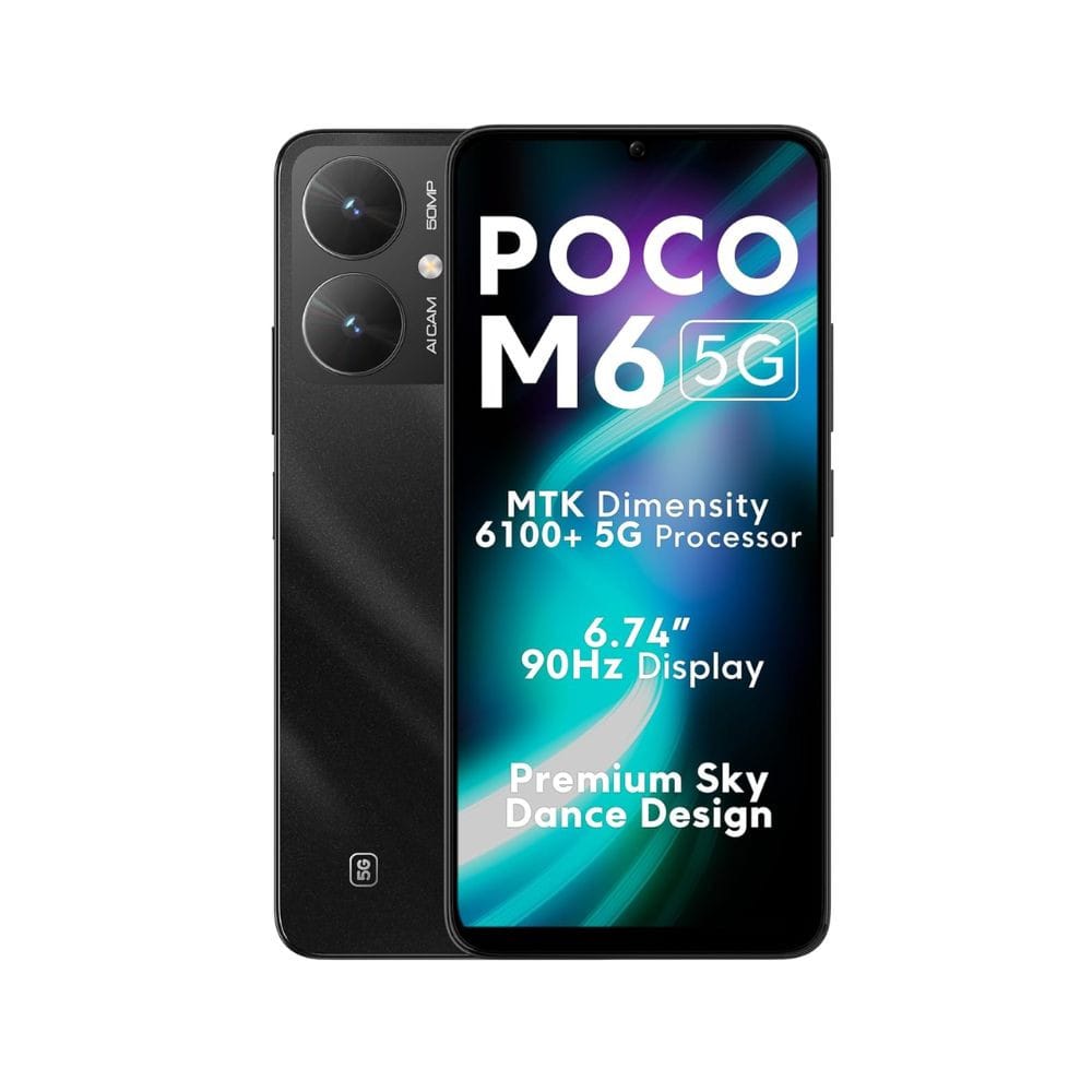 POCO M6 5G (Galactic Black, 4GB RAM, 64GB Storage) | MediaTek Dimensity 6100+ 5G Processor | 5000 mAh Battery + 18W Fast Charging | 50 MP AI Dual-Camera System & Side Fingerprint Sensor