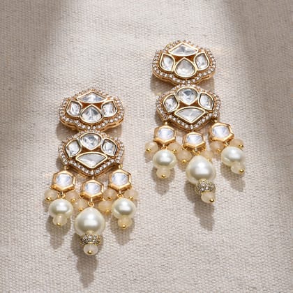 Gleamful Golden Dangler Earrings - JBRMR24ER12