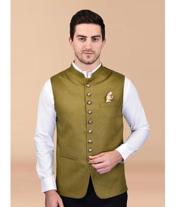 PRINTCULTR Olive Cotton Blend Mens Nehru Jacket ( Pack of 1 ) - None