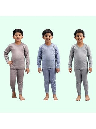 Kids Thermal Unisex Boys and Girls Winter Wear Thermal Full Sleeves Body Warmer Top - Pyjama Set | Unisex-Child Plain Thermal Set Pack of 3 - None