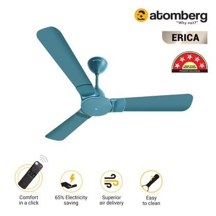 Atomberg Erica 1200 mm BLDC Motor with Remote 3 Blade Ceiling Fan(Aegean Blue)