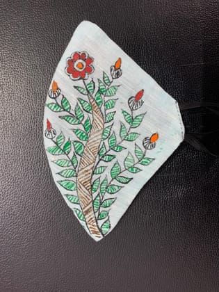 Face Mask - Madhubani Style (Plants)-Peach