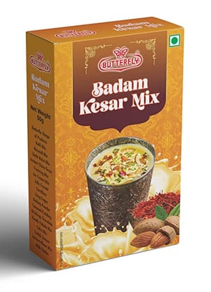 Badam Kesar Mix (Size - Box Pack 50g) by Butterfly Dessert Mixes and Bakery Needs.