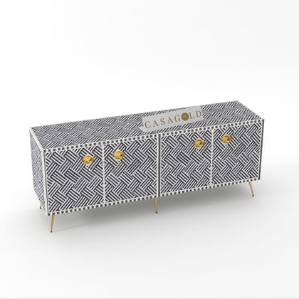 Inlay Media Console - Chevron-Black / Bone Inlay