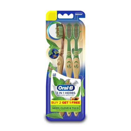 Oral-B 3 In 1 Herb Infused Bristles With Neem, Clove & Tulsi Extracts Toothbrush (B2G1), 3 Units Pack