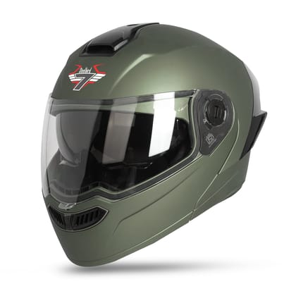 Steelbird SBA-8 7Wings ISI Certified Flip-Up Helmet for Men and Women with Inner Smoke Sun Shield (Matt Battle Green)-Medium 580 MM