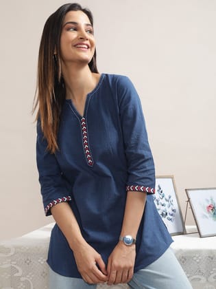 Indigo Embroidered Tunic-S