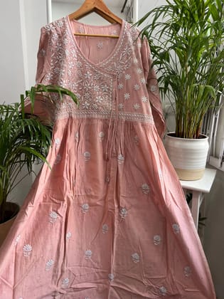 Mul Chanderi Chikankari Anarkali - Peach-Peach / Mul Chanderi