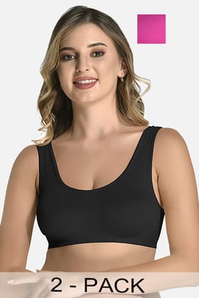 FIMS Fashion Women Nylon & Elastane Air Sports Bra Pack of 2 Black Rani-Black Rani / Free-Size