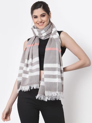 Women Grey & White Striped Stole