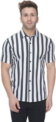 Gritstones Men Striped Casual White, Black Shirt